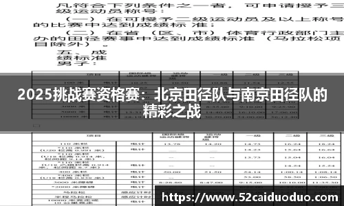 2025挑战赛资格赛：北京田径队与南京田径队的精彩之战